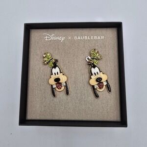 New Disney x‎ Baublebar Goofy Earrings Enamel Crystal Rhinestone Bling Green Hat